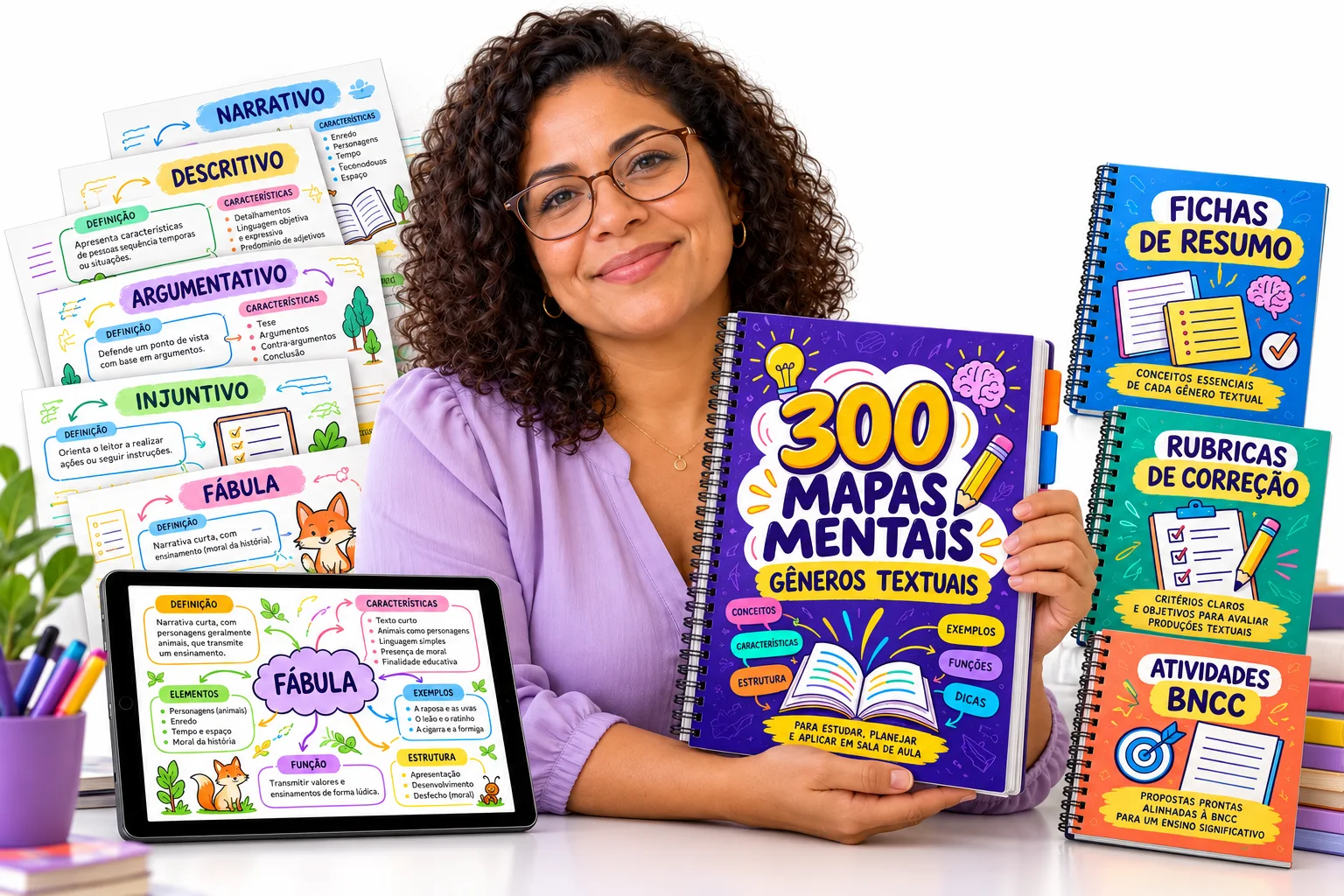 Apresentação de 300 Mapas Mentais de Gêneros Textuais com seus bônus